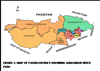 Text Box: FIGURE 1: MAP OF PATAN DISTRICT SHOWING SARASWATI RIVER PATH 