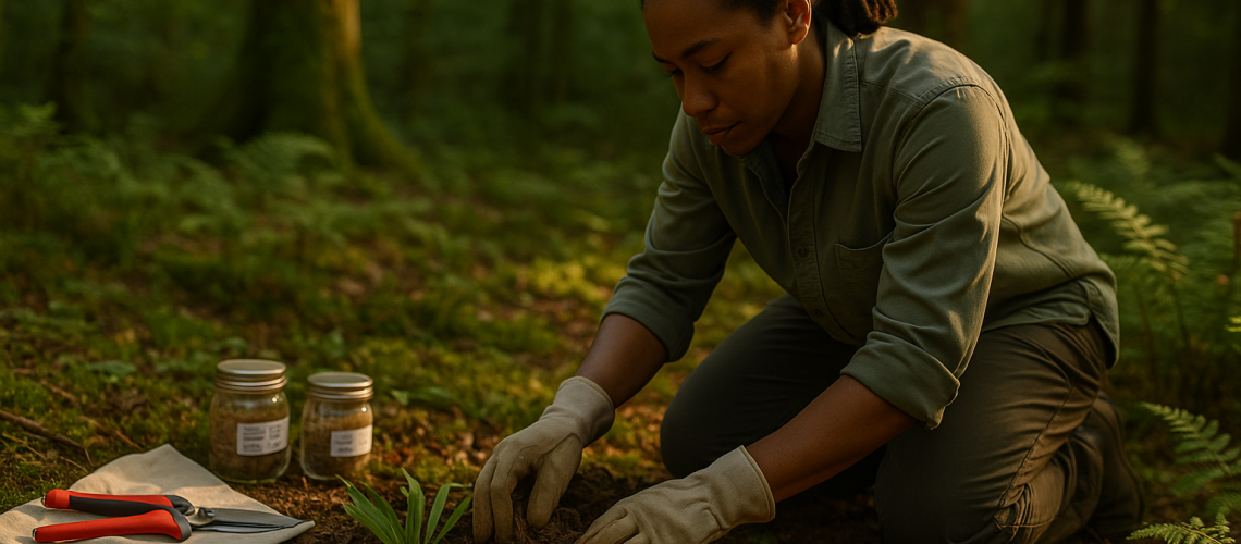 Ethical wildcrafting: replanting a rhizome in a forest to minimize impact